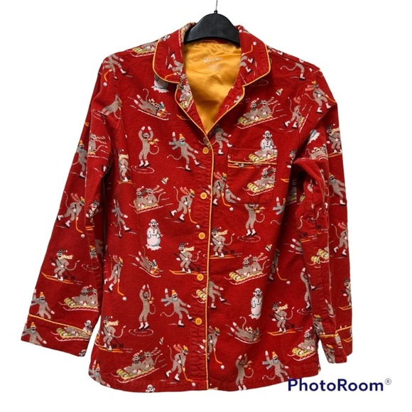 Nick and Nora Sock Monkey Flannel Pajama Top - Picture 1 of 3